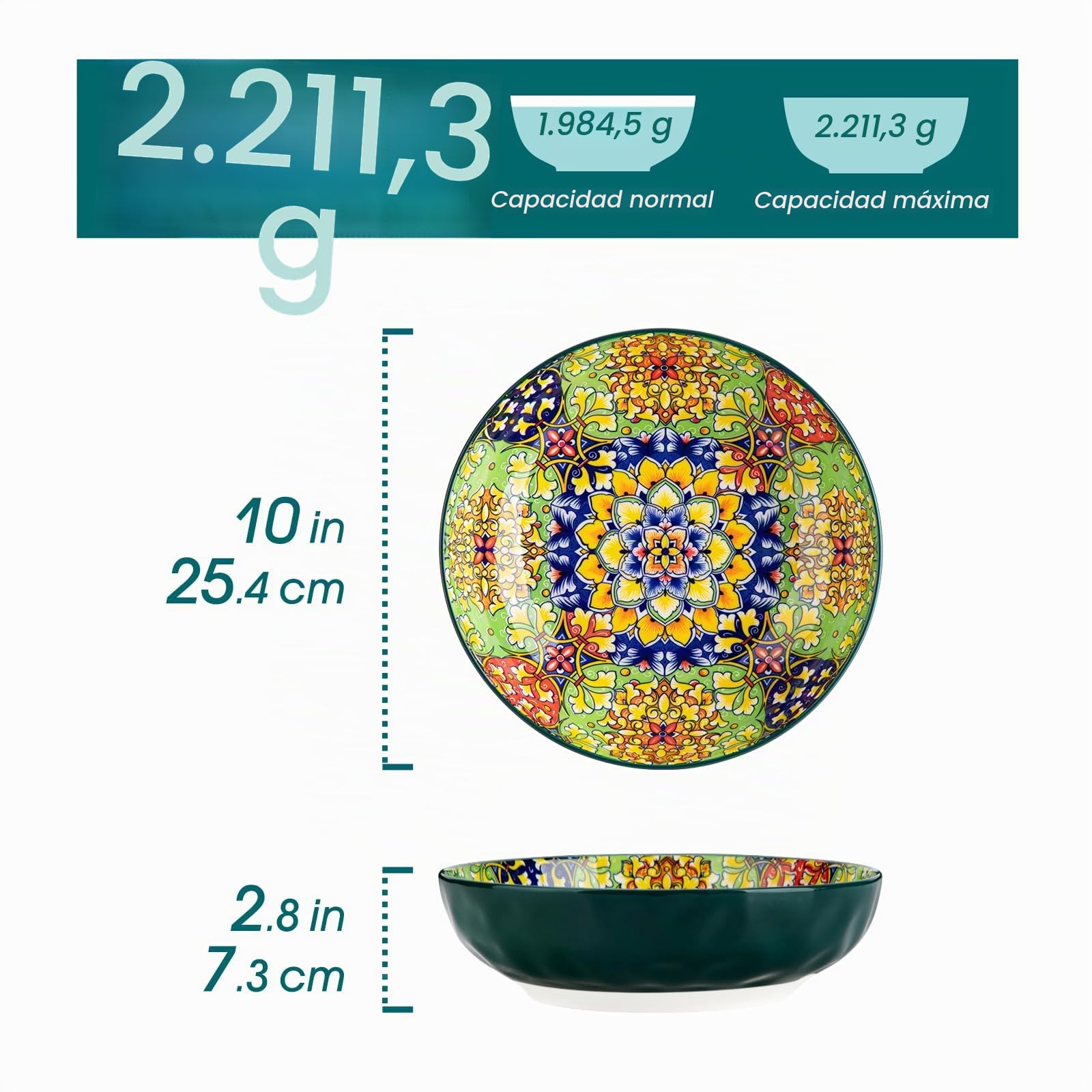 vancasso SIMI Juego de 2 Platos Hondos de Cerámica de Estilo bohemio, 2340 ml Cuencos Grandes de Sopa, Cuencos Grandes para Pasta, Ramen, Ensalada, apto para Lavavajillas, Microondas y Horno