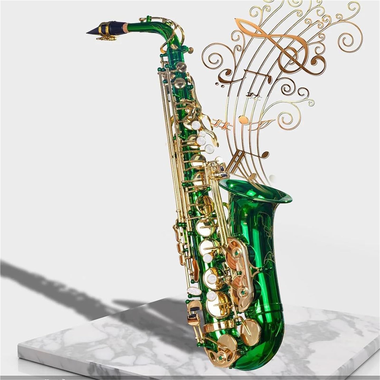 Saxophone Ensemble de saxophone alto vert en mi tige pour débutants comprenant un étui un chiffon de nettoyage des gants une sangle de cou et d'autres accessoires