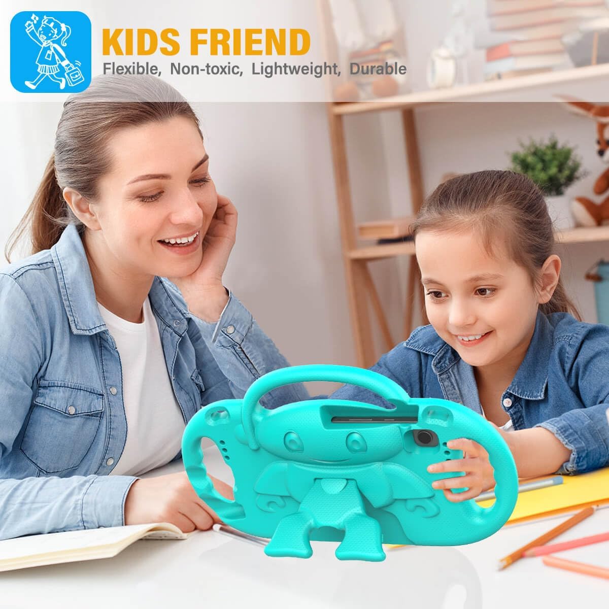 Kids Case for Samsung Galaxy Tab A11 8.7 Inch 2025 / A9 8.7" 2023 / A7 Lite 8.7” 2021, with Shoulder Strap, Durable Shockproof Lightweight Handle Stand Protective EVA Cover, Cyan image 3