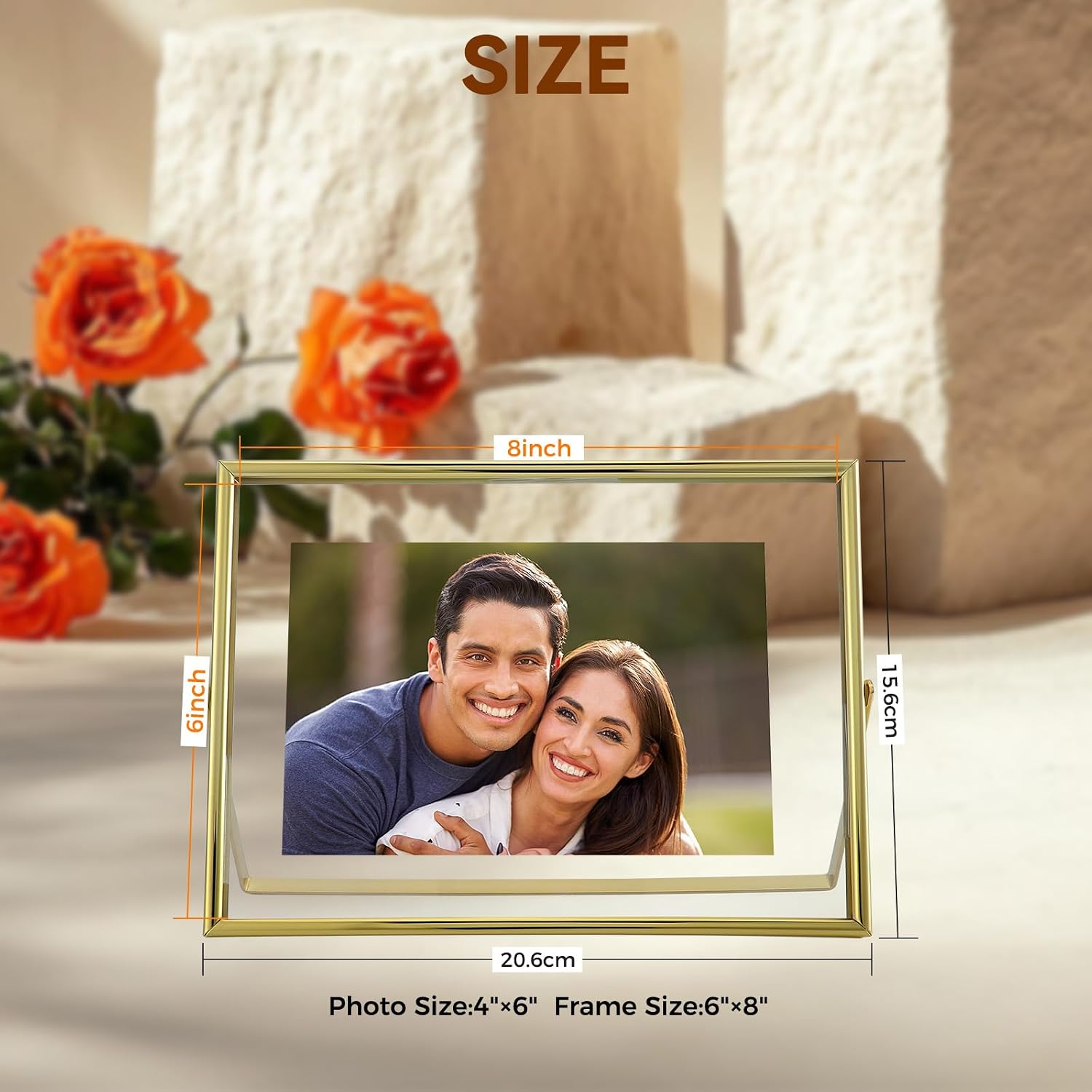Gold Floating Frame, 6"x8", Horizontal, 2 Set, For Picture 5x7, 4x6, 3.5x5, Tabletop Shelf Photo Frames, Classy For Anniversary, Birthday or Wedding
