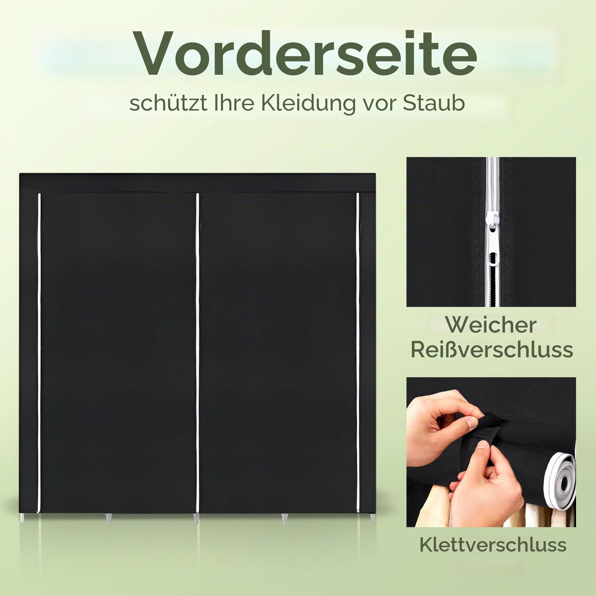 JUPPLIES Stoffkleiderschrank 45x150x175 cm – Faltbarer Kleiderschrank mit Kleiderstange, Regalen und Seitentaschen – Stoffschrank für Schlafzimmer, Leicht & Stabil