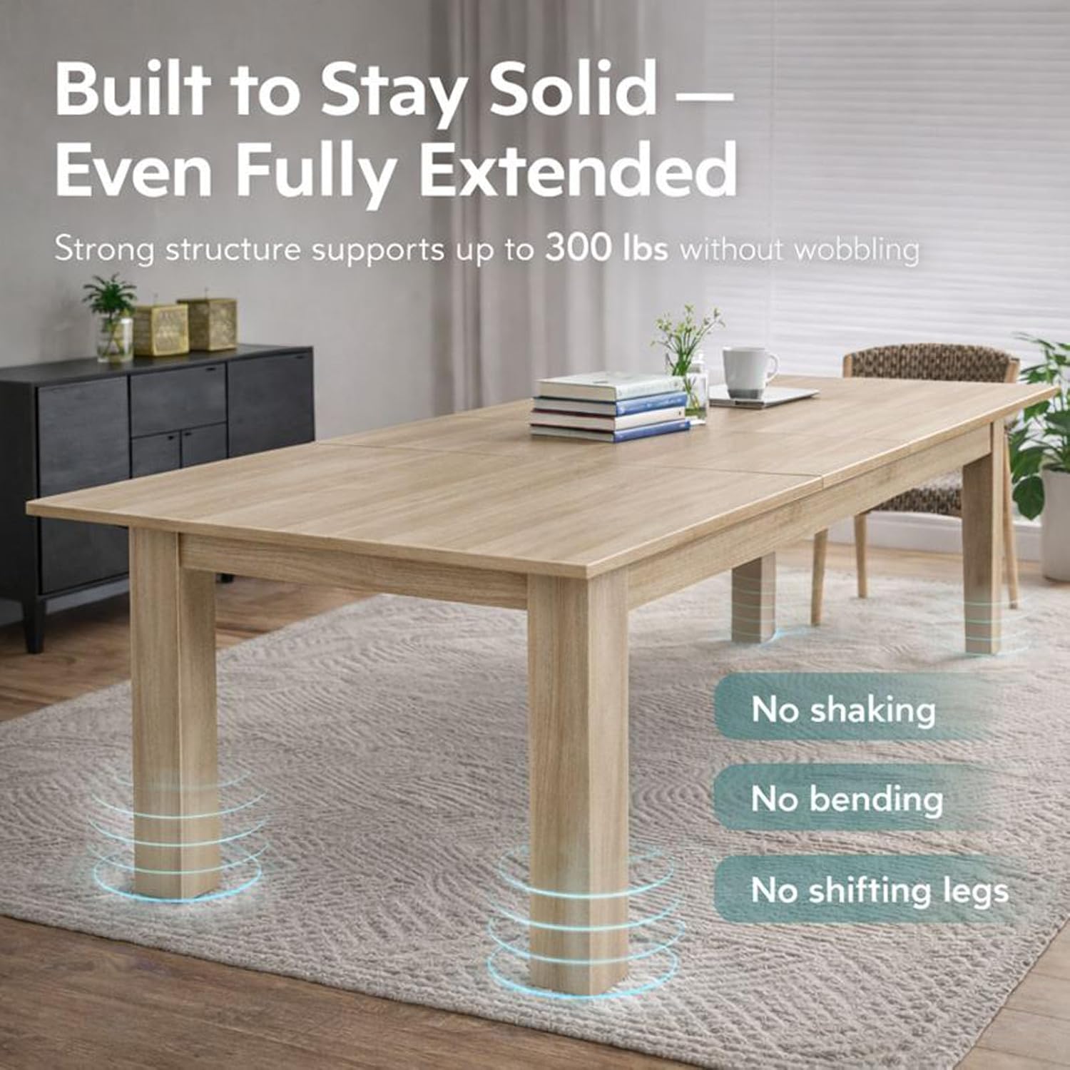 Rectangular Extendable Dining Table, Solid Wood Expandable Kitchen Table with Hidden Leaf, Adjustable 54.3" to 84.5", Space Saving Dining Table for 4-8 People, Modern Dining Room Table(Natural)