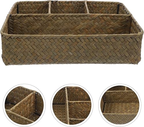 Miniatura 9 de Luxshiny Bolsa de té para paquetes de azúcar, cesta de almacenamiento de hierba marina, cesta de mimbre dividida de ratán organizador de cesta de