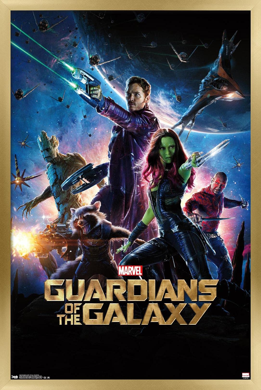 Trends International Marvel Cinematic Universe - Guardians of the Galaxy - One Sheet Wall Poster, 14.725" x 22.375", Gold Framed Version