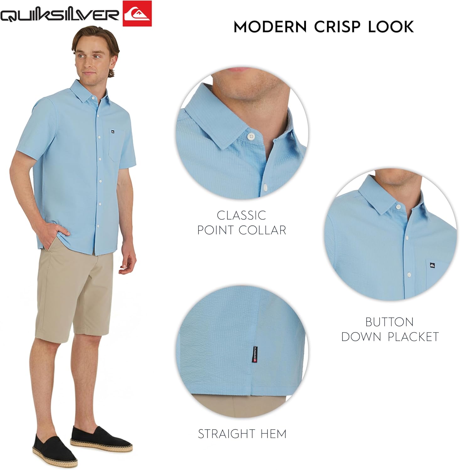 Quiksilver Men's Regular Fit Premium Cotton Short Sleeve Button Down Seersucker Shirt - Image 4