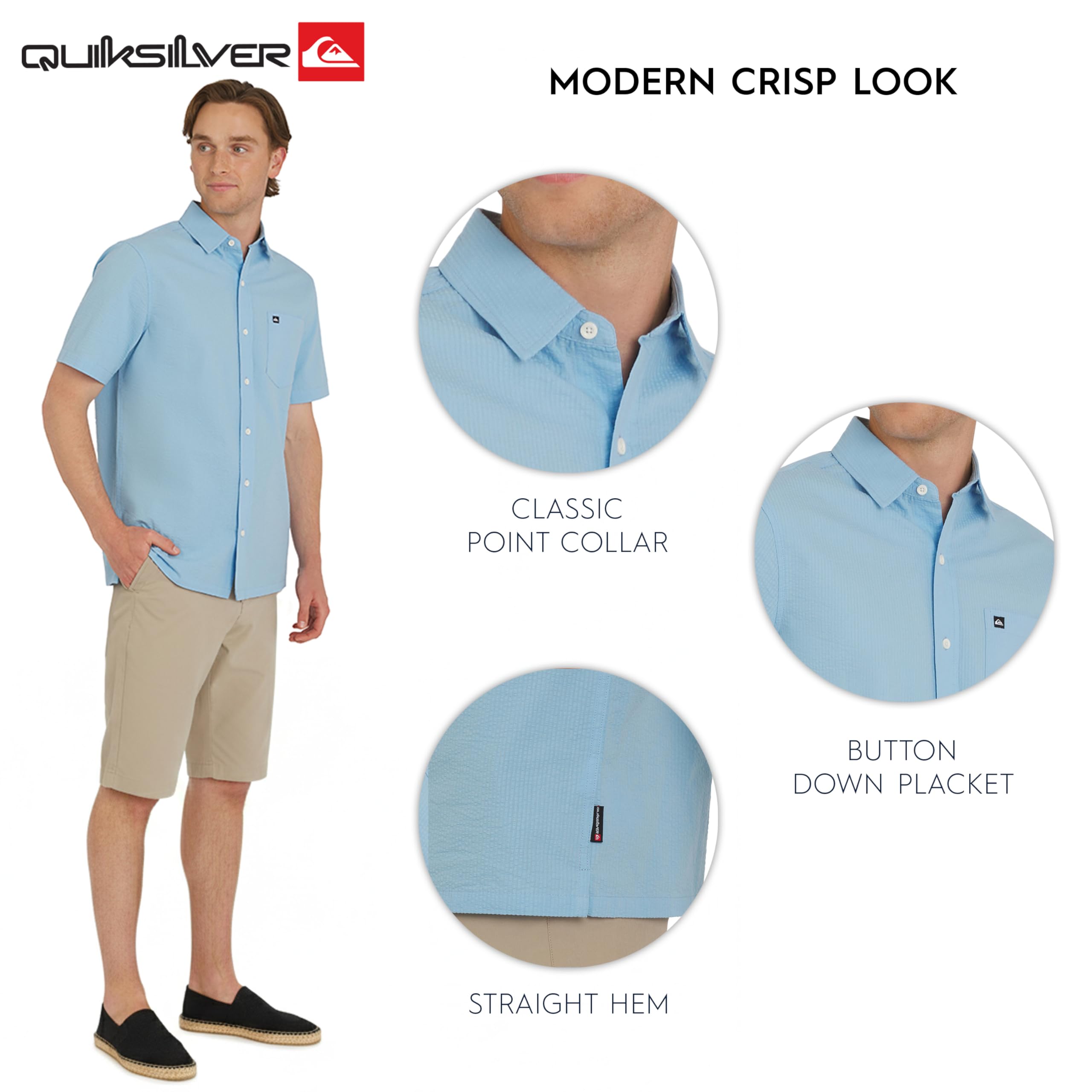 Quiksilver Premium Cotton Short Sleeve Button Down Seersucker Shirt Camicia Seersucker Uomo (Pacco da 1)