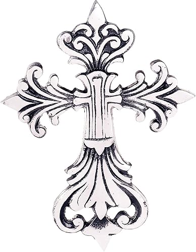 Cruz de pared Ardour de plata antigua y negra para decoración del hogar Decoración de pared de metal para colgar en cruz decorativa  63 x 87in