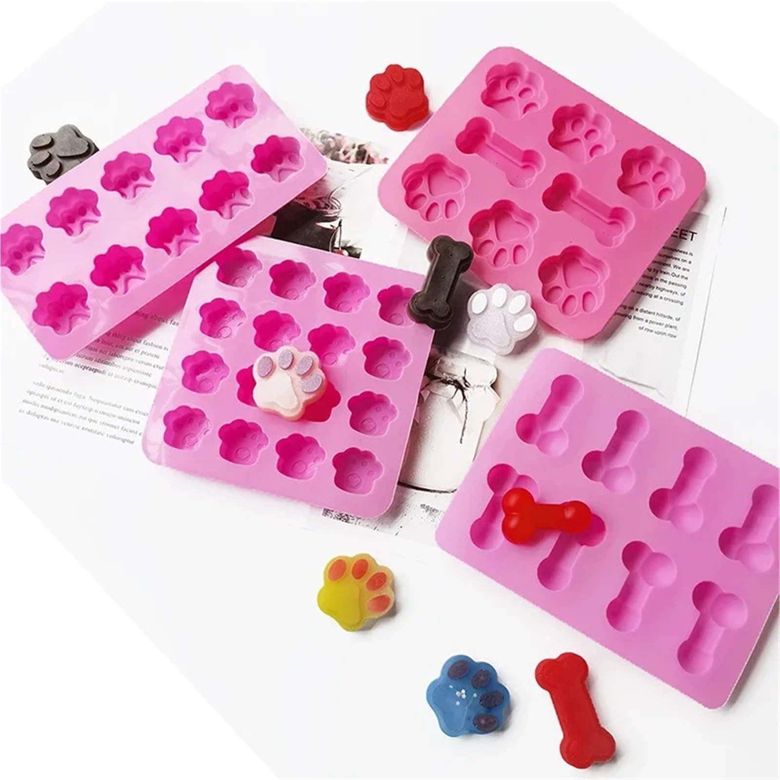 Tier Cartoon Hund Fußabdruck Katze Pfote Silikon Kuchen Home Mousse Schokolade Form Pudding Gelee Küche Handgemachte Backen Werkzeuge(A-Pink)