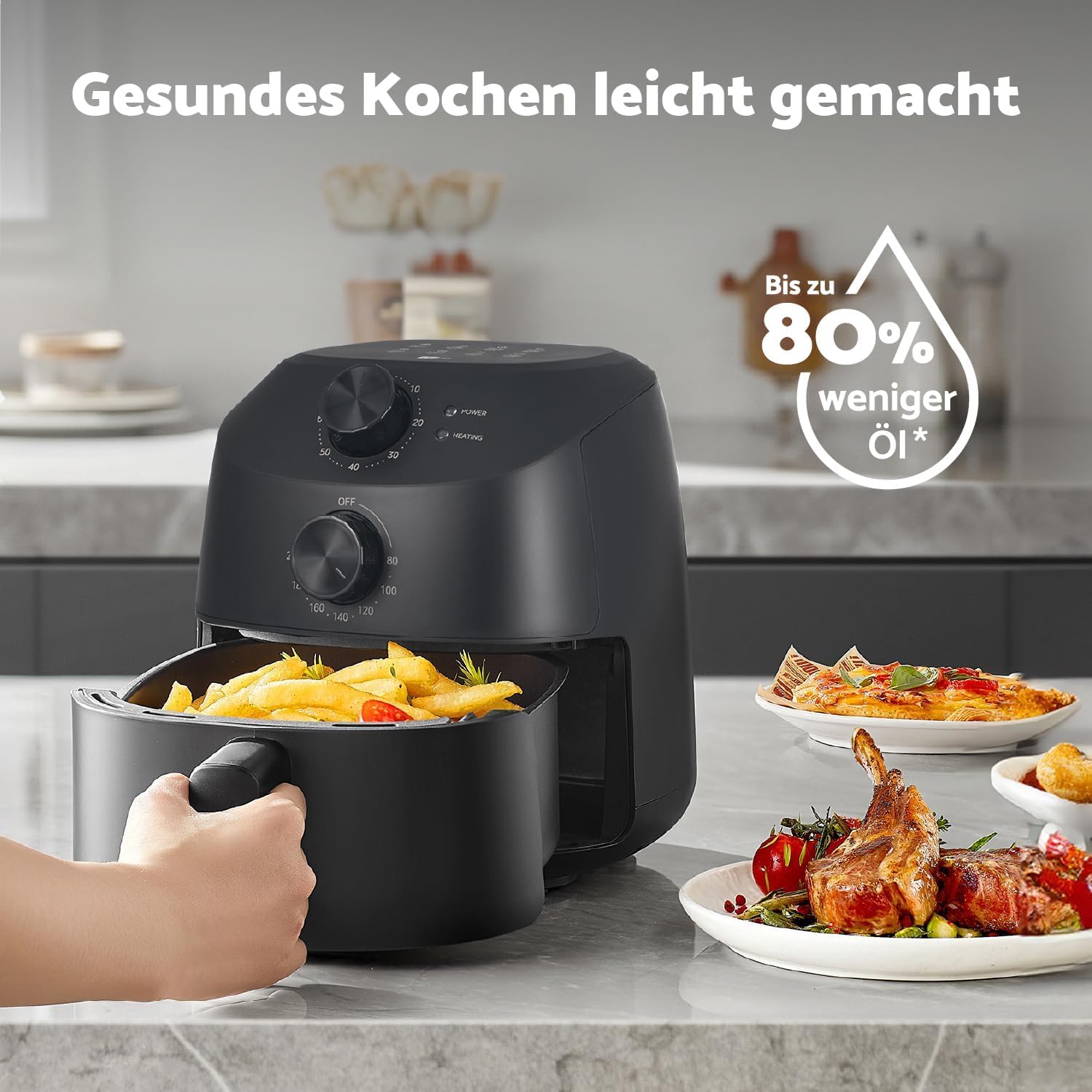 aeco Cube 2.0 Mini Airfryer – Kompakte Heißluftfritteuse, 2 Liter, BPA-frei, 60 Min. Timer, Antihaft, 80% weniger Öl, energieeffizient, Automatische Abschaltfunktion
