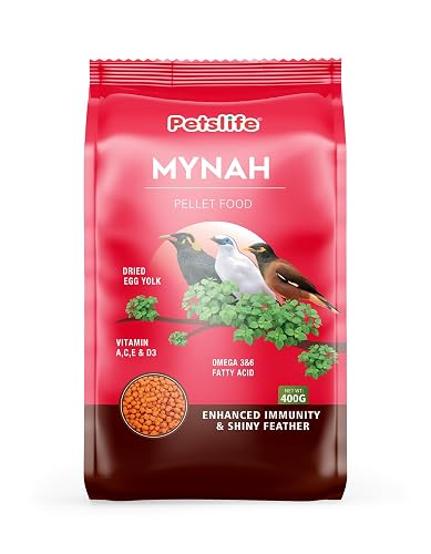 Petslife Mynah Bird Food, 400g, Comlete Nutrition with Omega 3 & 6 for Vibrant Feathers, Strong Immunity & Balanced Nutrition for Healthy Mynah