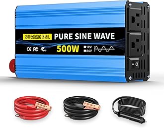 SUNWHEEL 500W Pure Sine Wave Inverter, 12V DC to 110V/120V AC Car Power Inverter with 2 AC outlets and LCD Display