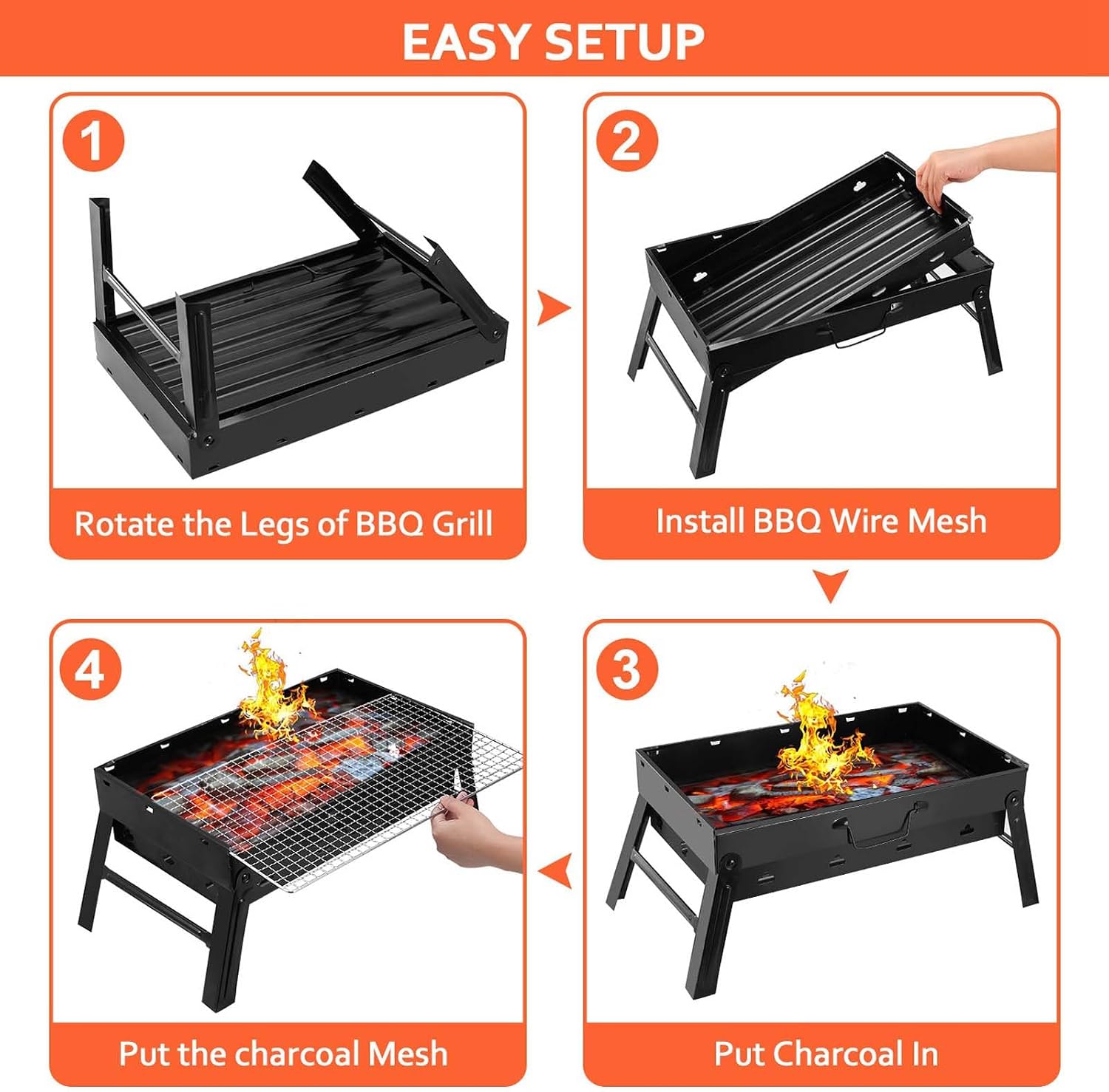 Portable Charcoal Grill, Barbecue Desk Tabletop Barbecue Grill, Mini Smoker Stainless Steel Folding Small BBQ Grill for Outdoor Cooking Camping Picnics Beach