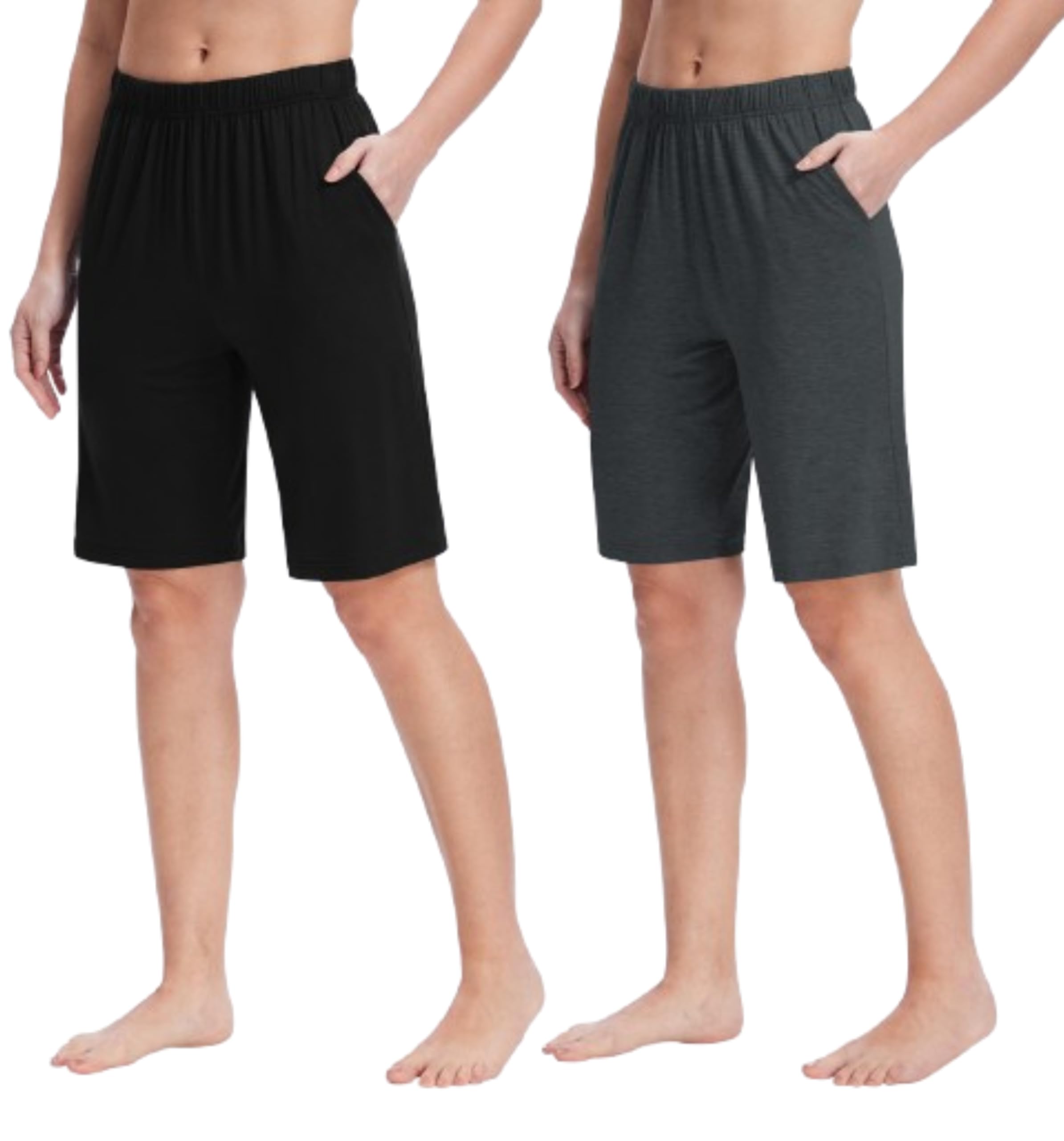 MoFiz Femme Bas de Pyjama Shorts au Genou d'Été Doux Pantalon Court de Nuit Maison Dormir avec Poches