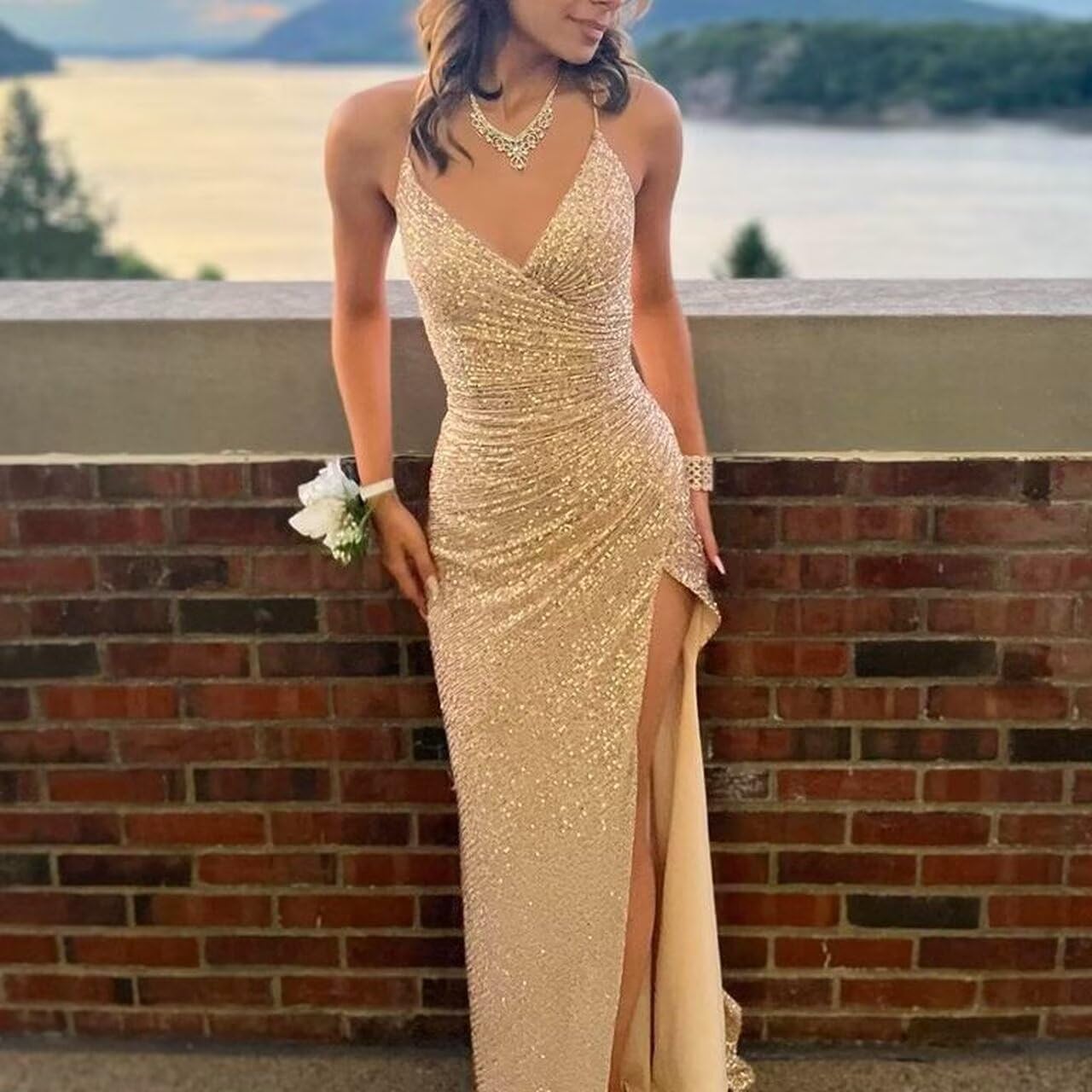 Sparkly Prom Dresses for Women 2025 Striped Sequin Long Wrap Spaghetti Straps Formal Party Gowns