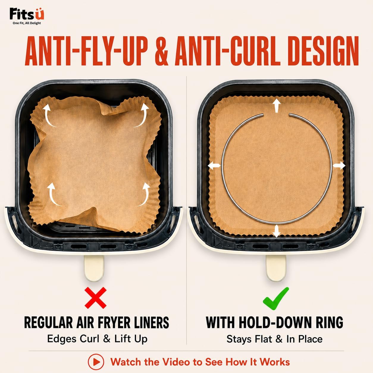 Air Fryer Liners Disposable, 8 Inch Square Parchment Paper for Air Fryer with Reusable Safety Ring, 200 Pcs Non-Stick Air Fryer Accessories