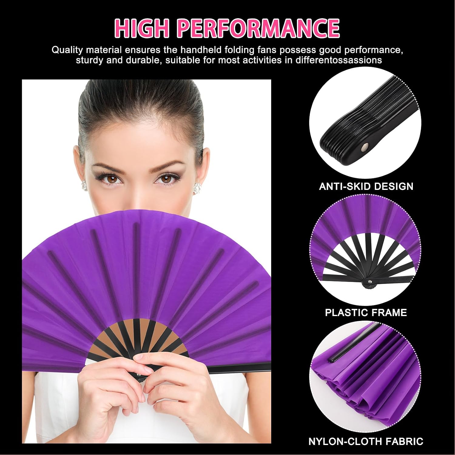 Blulu 4 Pcs Large Folding Fans Bulk with 4 Fan Sleeves, Chinese Kung Fu Hand Clack Rave Fans for Line Dancing, Festival, Party Decor and Performance(Classic Style,Classic Color,13 Inch)