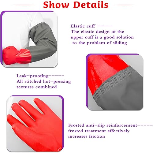 Miniatura 4 de Guantes de estanque de brazo completo con forro de algodón, guantes impermeables extra largos para limpieza de estanquesindustria de maquinaria, 25