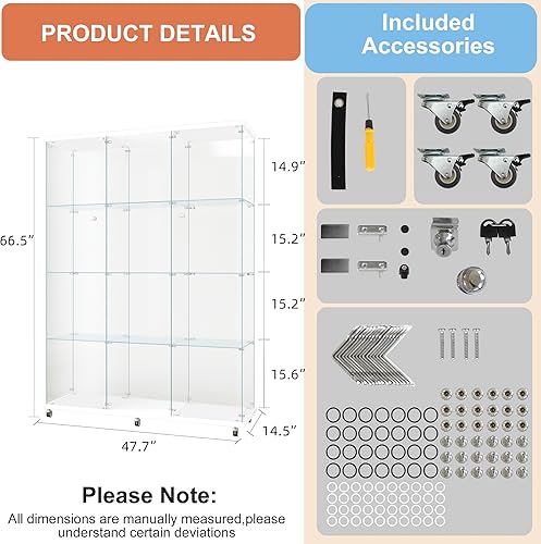 Miniatura 45 de FANYUSHOW Vitrina de cristal templado con 4 estantes con cerradura de seguridad, estante de exhibición de 0.197 in para sala de Blanco,Negro