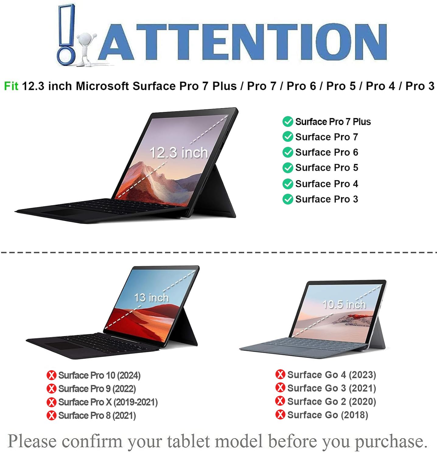 Nanhent Type Cover Surface Pro 7 Keyboard with Precision Touchpad, Bluetooth 5.3, 7-Color Keys Font Backlight, Compatible with Microsoft Surface Pro 7/7+/6/5/4/3 (Black)