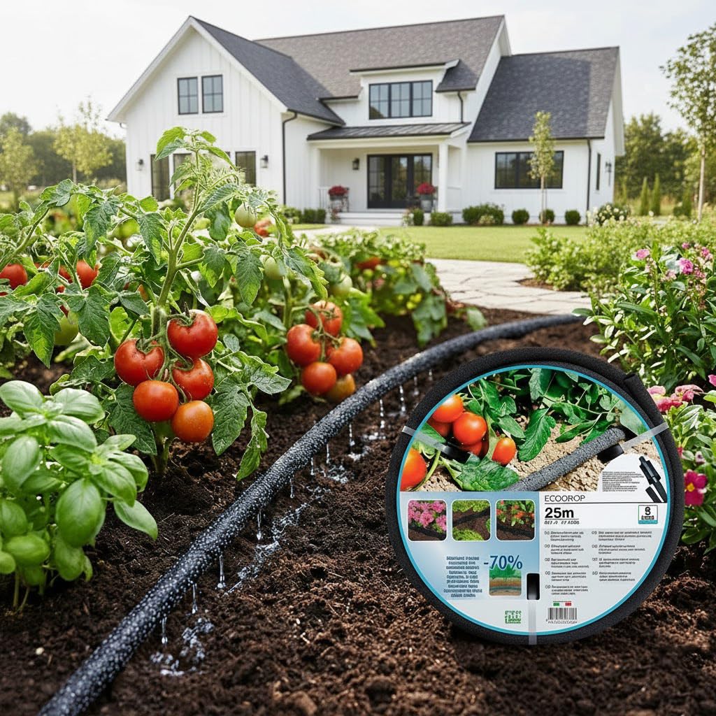 Suinga Manguera Exudante Porosa 25m 12,5mm para Riego Eficiente, Ahorro de Agua, Jardín, Huerto y Plantas - Riego por Goteo, negro