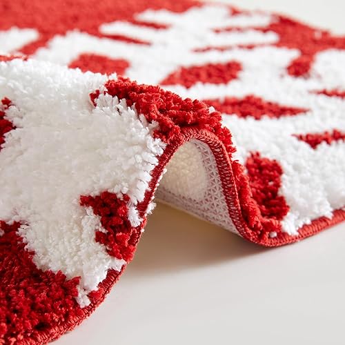 Miniatura 5 de Estmy Alfombra de baño redonda de Navidad con diseño de copo de nieve rojo, 2 pies, con temática de invierno, decoraciones festivas de Navidad,