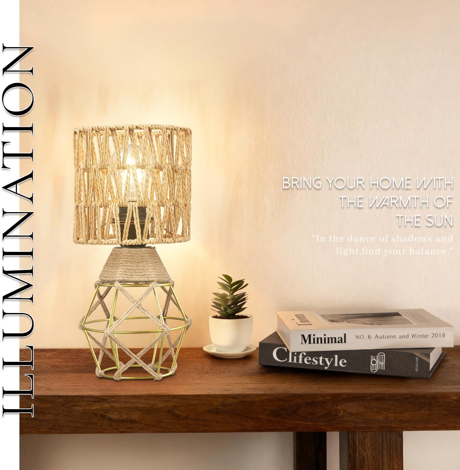 Hamilyeah Boho Table Lamps Set of 2, Small Desk Lamp with Woven Shade, Modern Farmhouse Bedside Lamp for Bedroom, Industrial Table Lamp for Living Room, Decorative Desk Lamp for Office or Nightstand