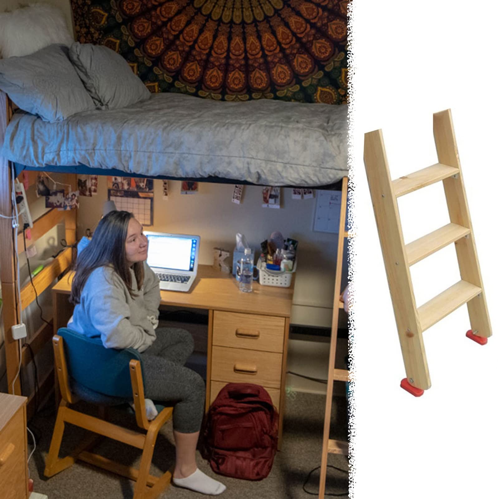Escalera para litera de Madera con Base Antideslizante, Escalera de Repuesto Universal Resistente para Caravana, Barco, altillo, hogar, Dormitorio, 3 peldaños/4 peldaños/5 peldaños (Tamaño: