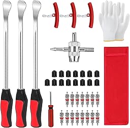 39Pcs Tyre Lever Tool Kit: 30.5CM Heavy Duty Tyre Spoons with Rim Protectors Valve Caps & Cores Tyre Repair Tools for Bike Motorcycle Car Wheel Removal Garage Workshop Emergency Repair