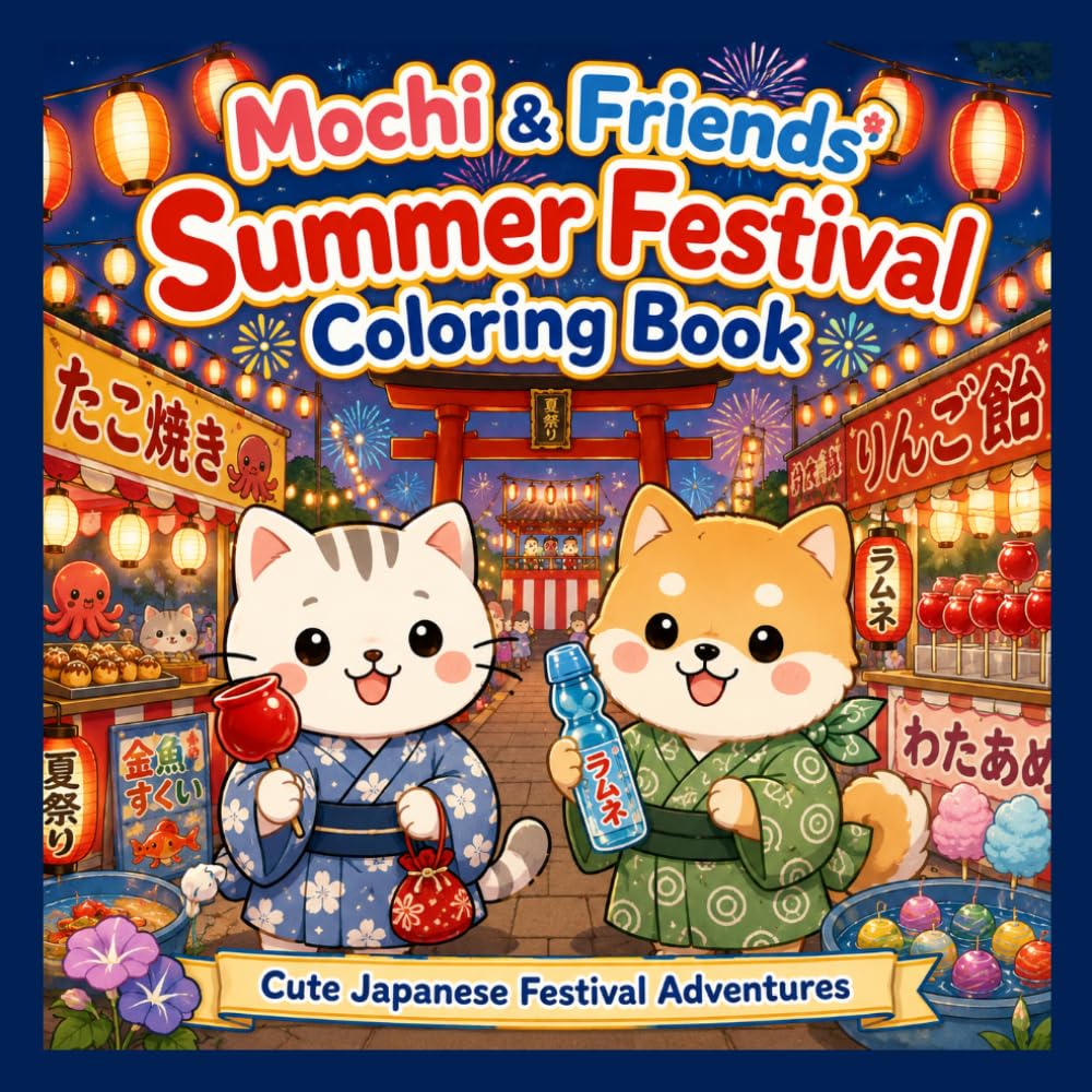 Mochi&Friends Summer Festival Coloring Book: Cute Japanese Festival Adventures