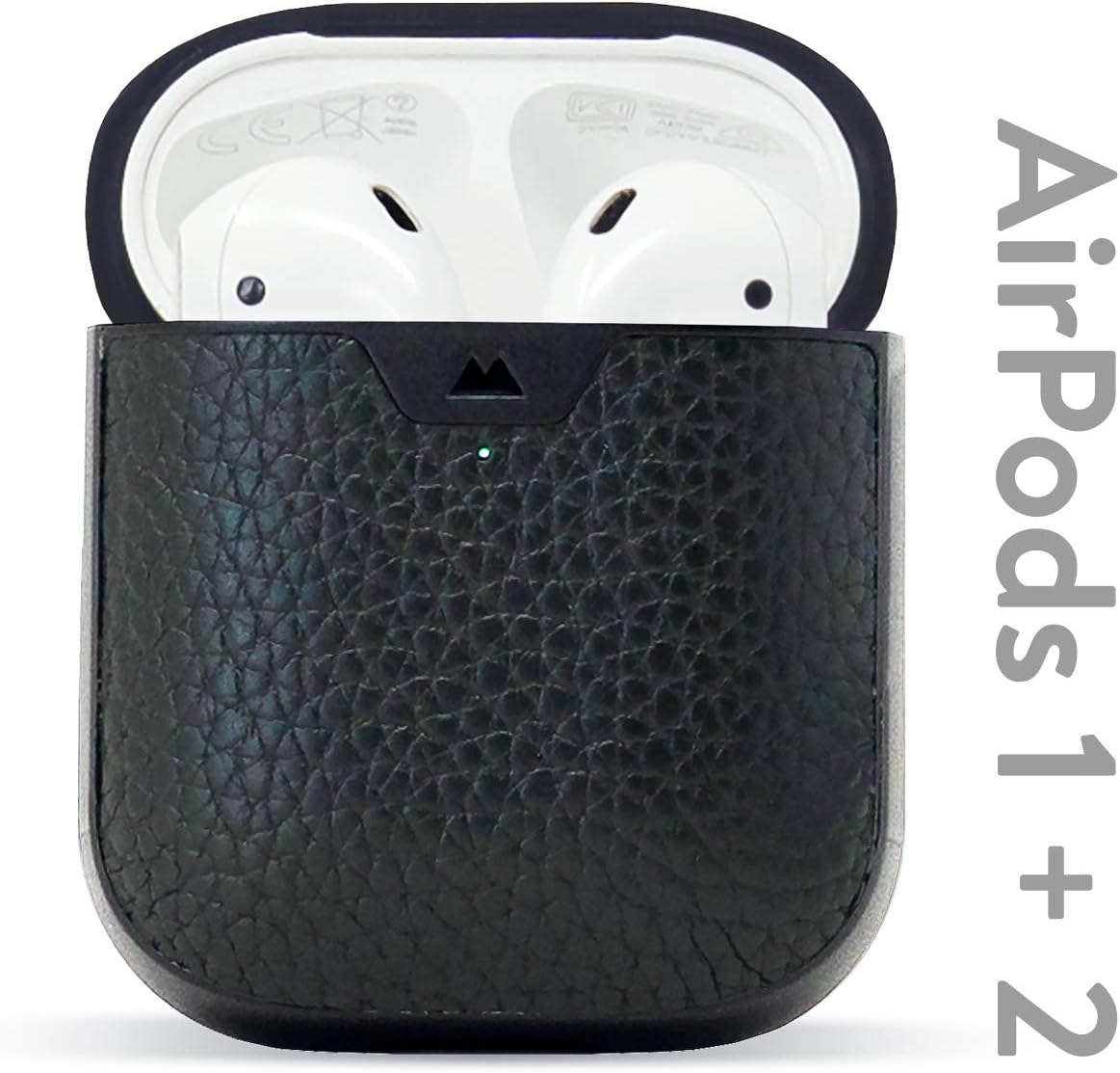 Mous - Protective Case Cover for AirPods 1st and 2nd Generation with Keychain, Wireless Charging Compatible - Genuine Leather - Black - AirPod Accessories