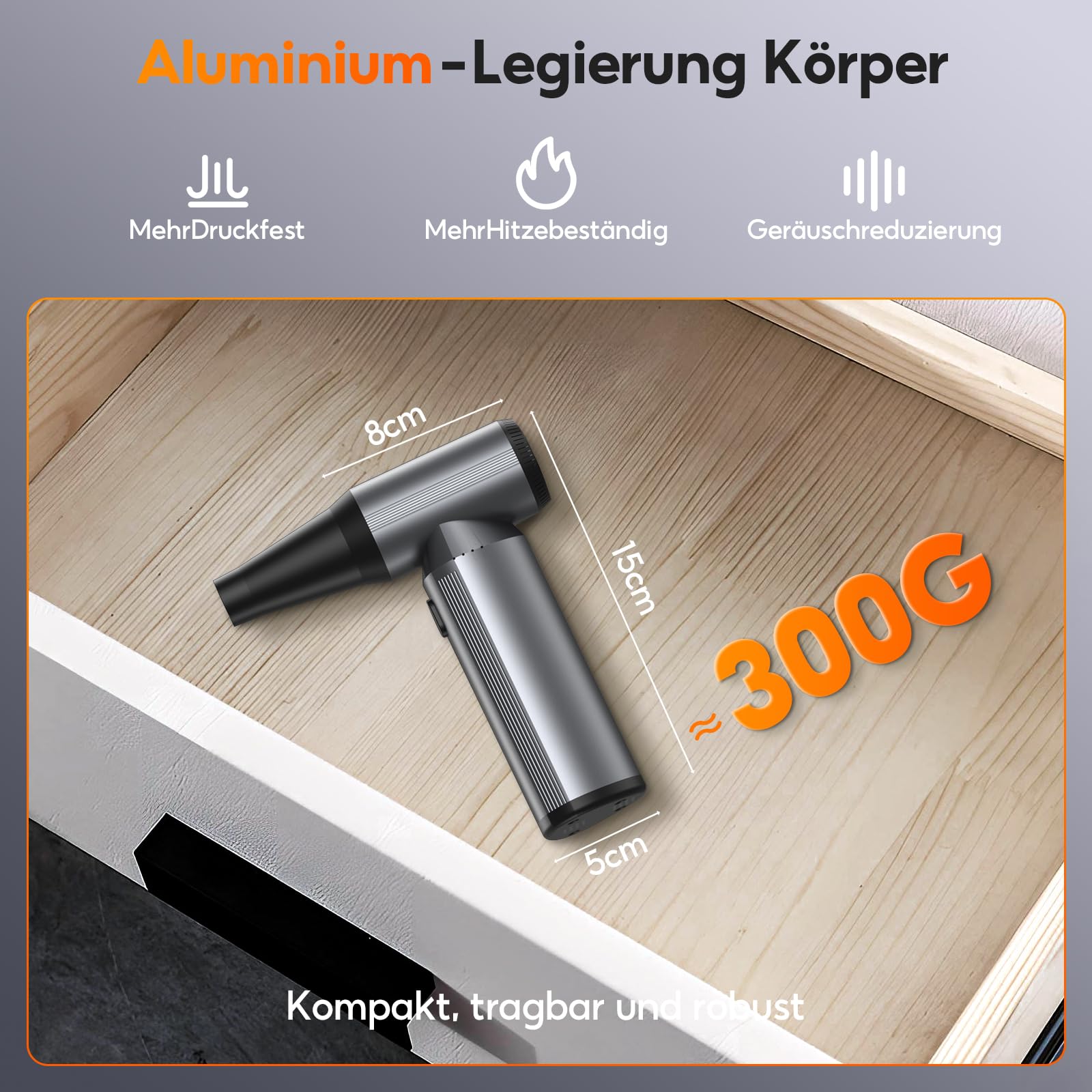 FLOWood Elektrische Staubgebläse Druckluftspray, 3-Gang 200000 U/min mit 10000mAh Akku air duster, Aluminiumgehäuse und USB Schnellladung, druckluft für PC Reinigungsset, Tastatur, Auto, Outdoor