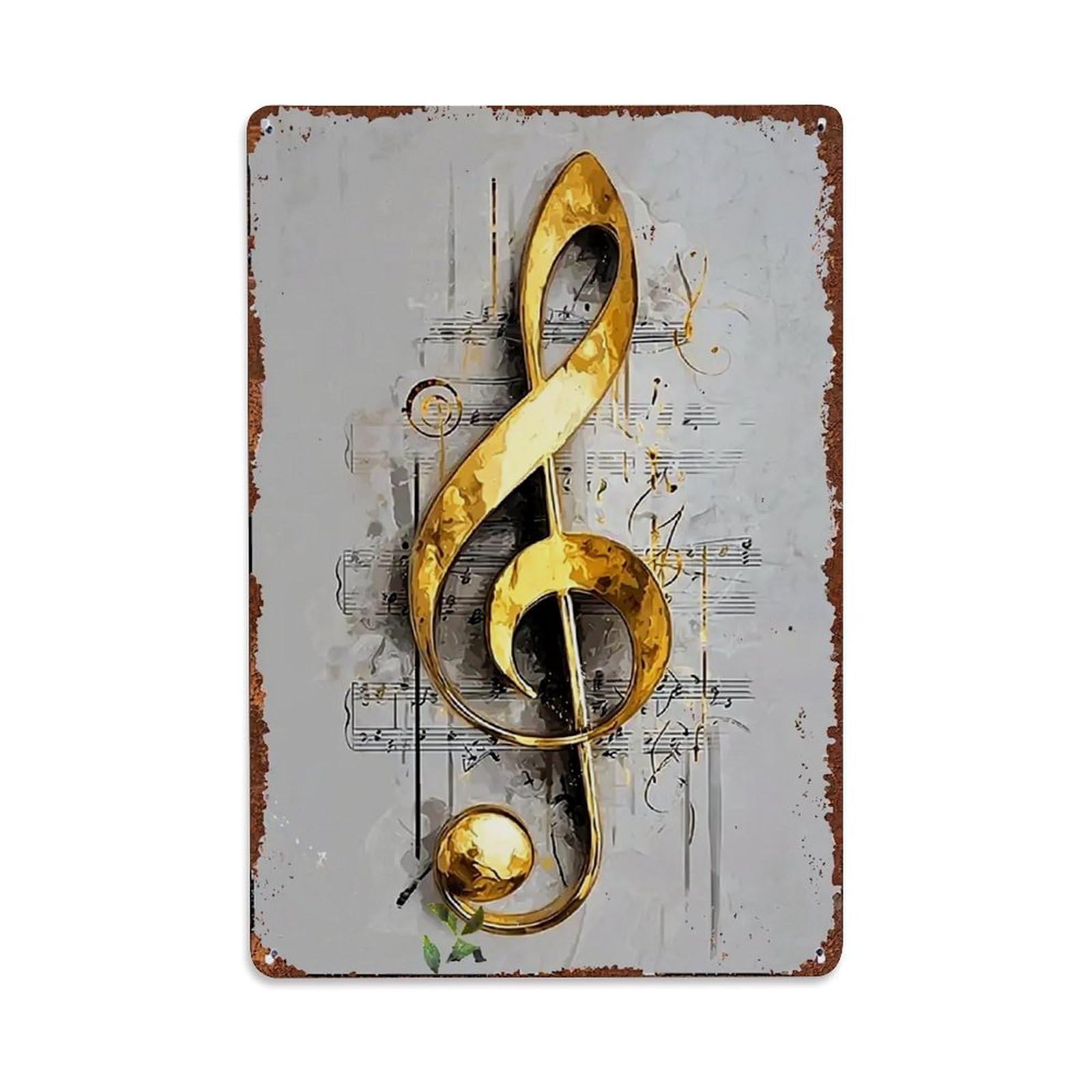 Golden Treble Clef Music Notes Art Retro Metal Tin Sign, Vintage Decor Art Poster for Bar, Home, Man Cave, Kitchen, Laundry Room Gift 8x12Inch