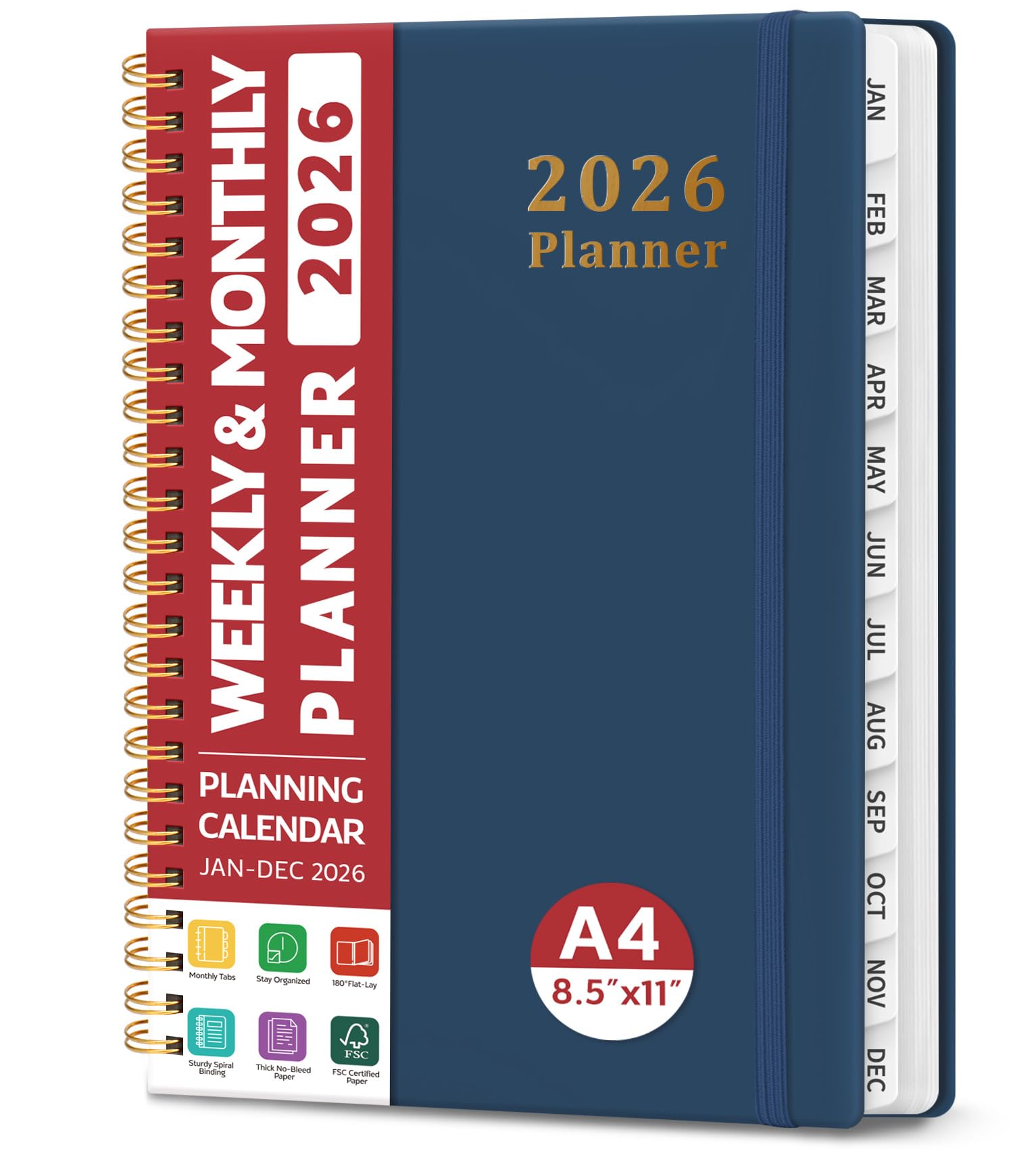 2026 Planner, Weekly and Monthly Planner, January 2026 - December 2026, Hardcover 2026 Calendar Planner Book with Tabs For Women & Men, Inner Pocket, Spiral Bound, Perfect for Office Home School โ image 1