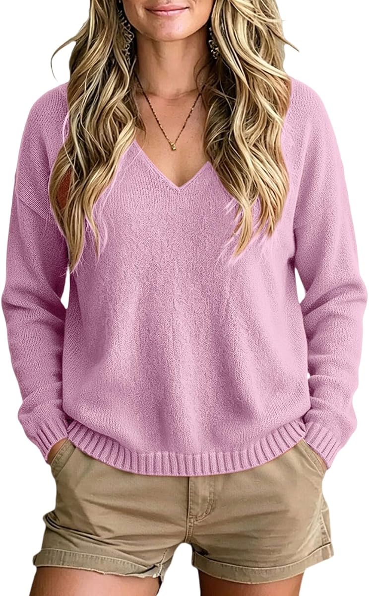 Cashmere Sweaters for Women Oversized V Neck Long Sleeve Sweater