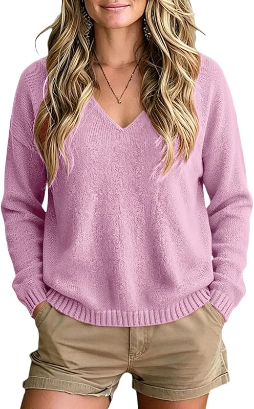 Cashmere Sweaters for Women Oversized V Neck Long Sleeve Sweater