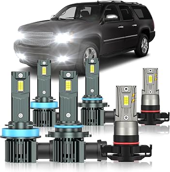 Compatible with Chevy Suburban 1500 2500 2007-2014 Fog Bulbs | High&Low Beam Fog Light Bulbs Combo, 800% Super Bright 6000K Cool White, Plug and Play, Pack of 6