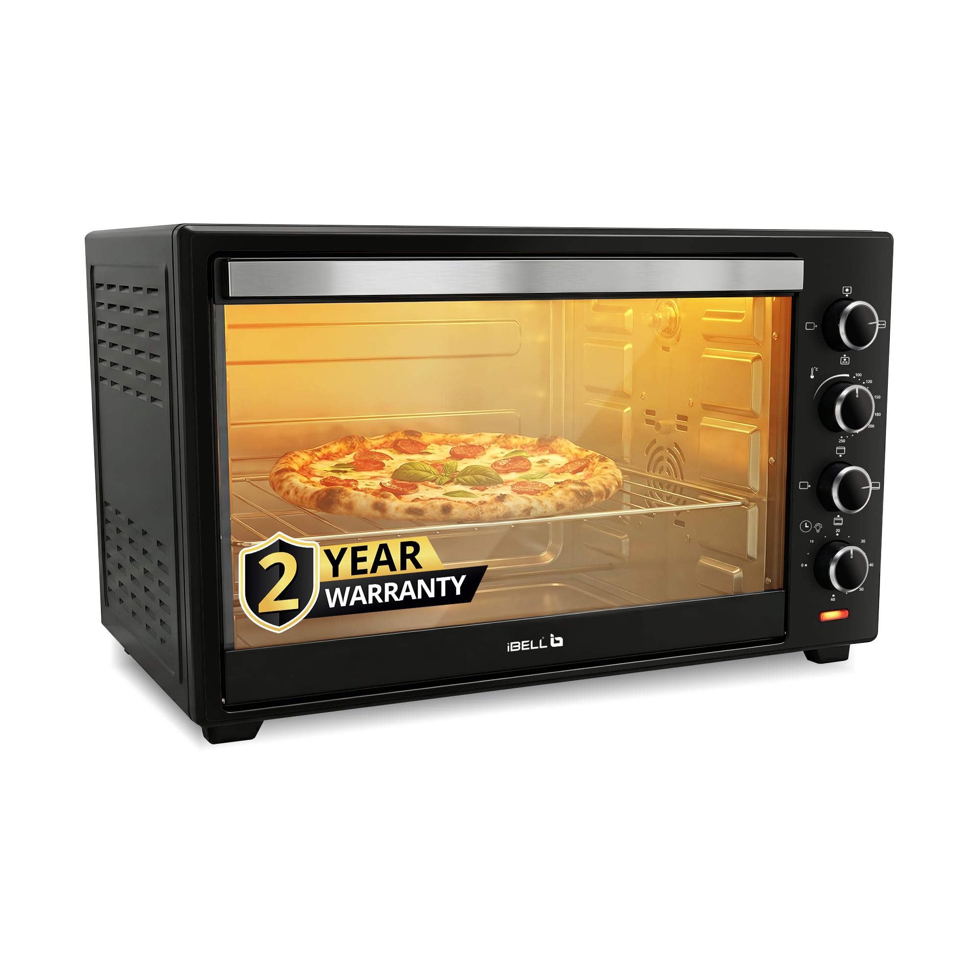 IBELL 60 Litre Electric Oven Toaster Grill OTG with Convection & Rotisserie, 2000 Watt, Multiple Heating Options, Adjustable Temperature, IBLEO60LGDLX (Black)