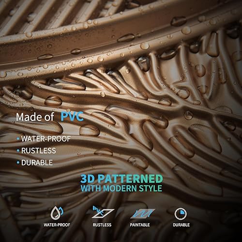 Miniatura 5 de Art3d Azulejos de techo caídos de 24 x 24 pulgadas bronce (paquete de 12, 48 pies cuadrados), paneles de Wainscoting 3D con pegamento 2 x 2