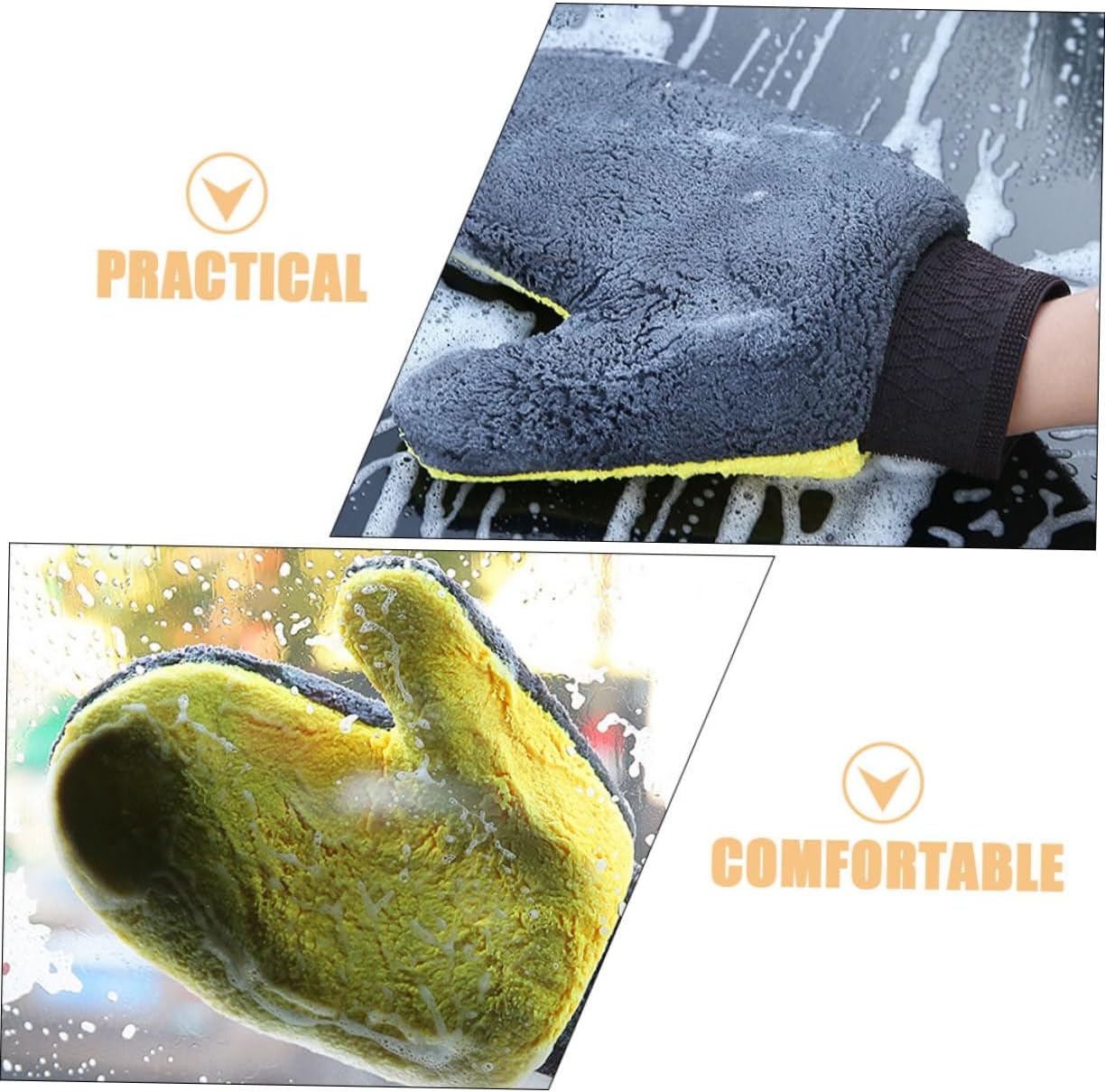 GLEAVI 3pcs Car Washing Gloves Soft Coral Fleece Car Wash Mitts for Vehicle Cleaning and Non-Slip Design for Auto Detailing and Home Use