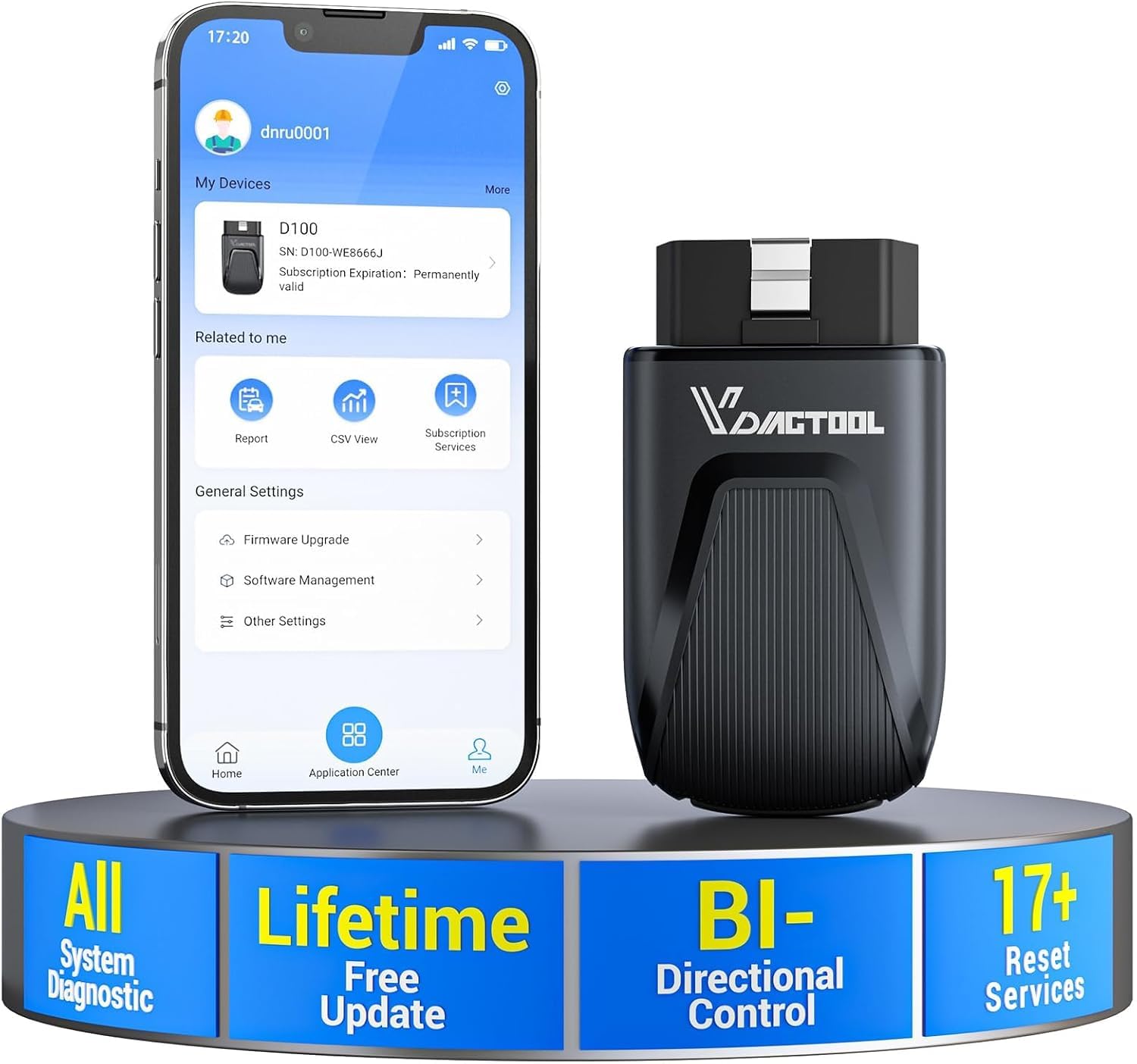 Diagnosegerät Auto Bluetooth VDIAGTOOL D100, Vollsystem Bidirektionales OBD2 Diagnosegerät mit 17+ Reset, Lebenslange Updates Auslesegerät Auto für Android & iOS, FCA & CAN-FD Fahrzeug Kfz OBD Scanner