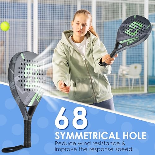 Miniatura 3 de BROTOU Raqueta de tenis de pádel con superficie de fibra de carbono con núcleo de espuma viscoelástica EVA, raqueta ligera de tenis de playa con