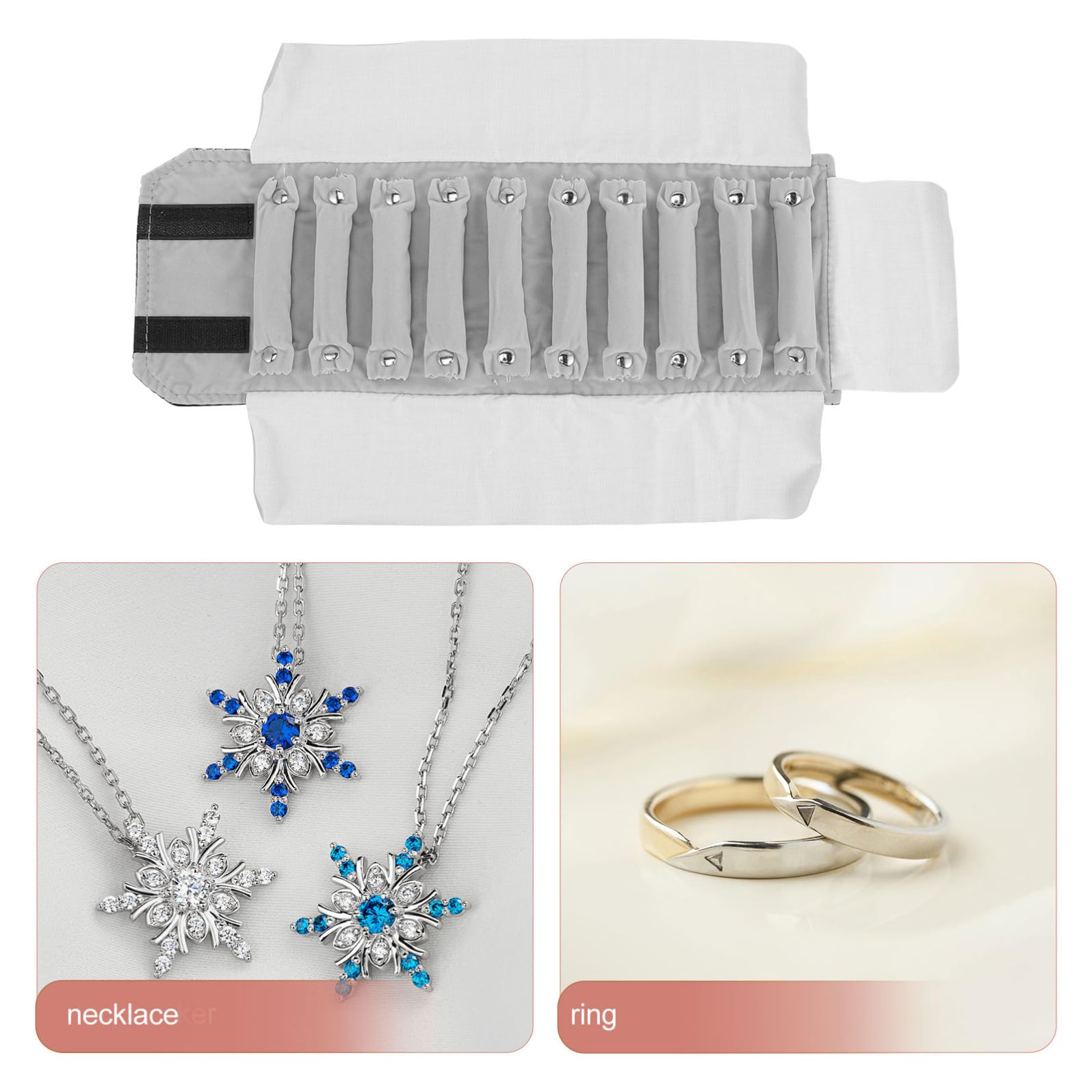 POPETPOP Bolsa Enrollable Organizador Práctico y Duradero para Anillos y Joyas en Velour Blanco Fácil de Abrir y Cerrar de Joyería de Adecuado para Uso y Viajes