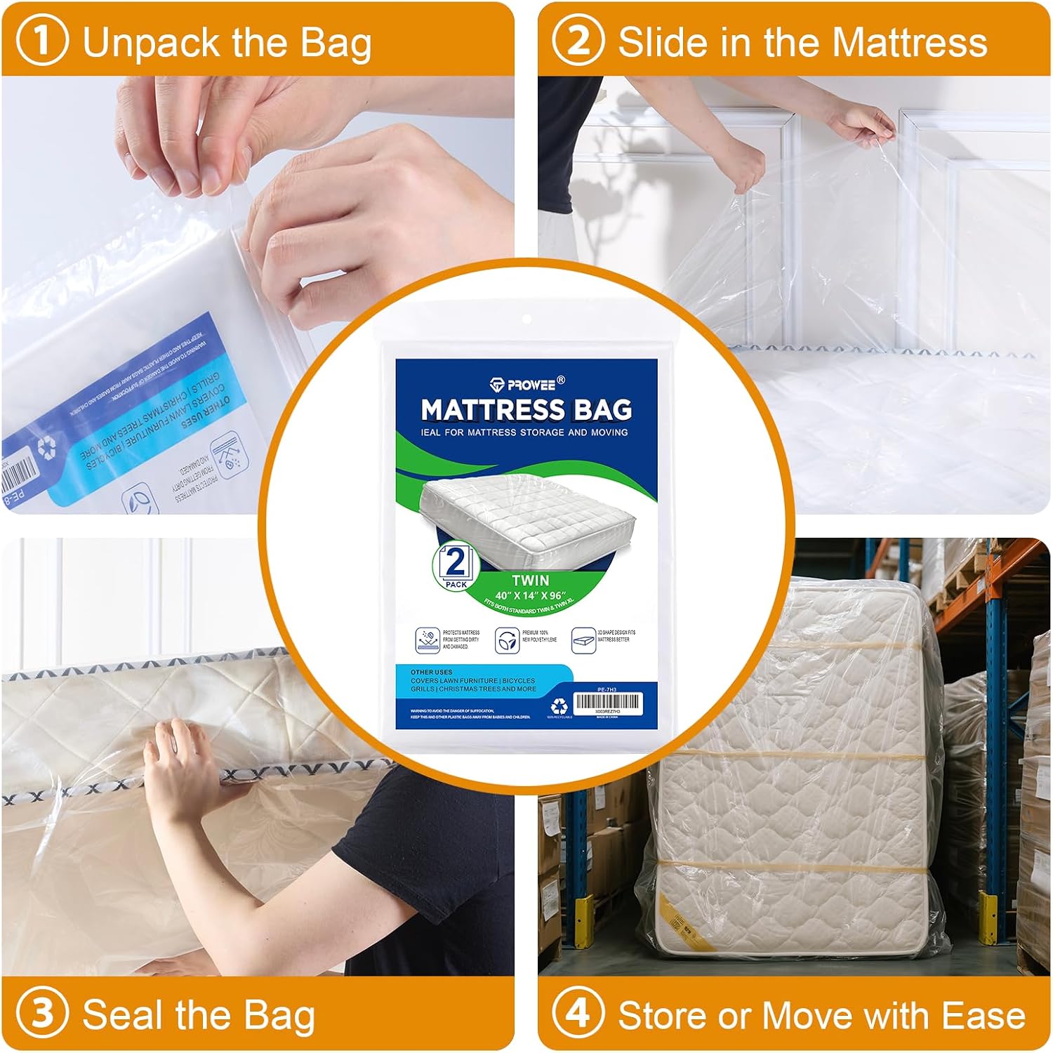 2 PK Twin XL/Twin Mattress Bags for Moving, Waterproof Mattress Cover for Disposal and Storage