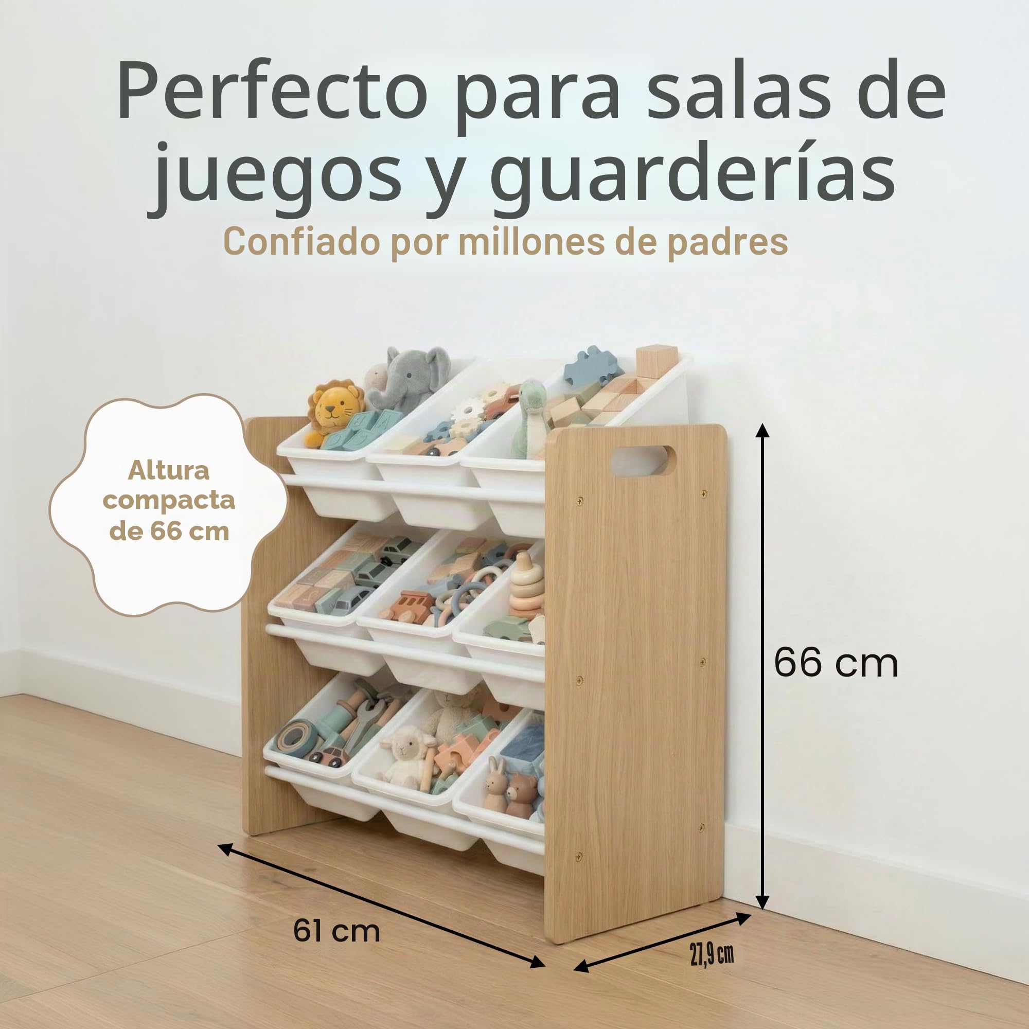 Humble Crew estantería Infantil Natural/Blanco: 9 Cajas Almacenamiento, Organiza Juguetes, diseño Elegante, Segura, Montaje rápido, Ideal para niños