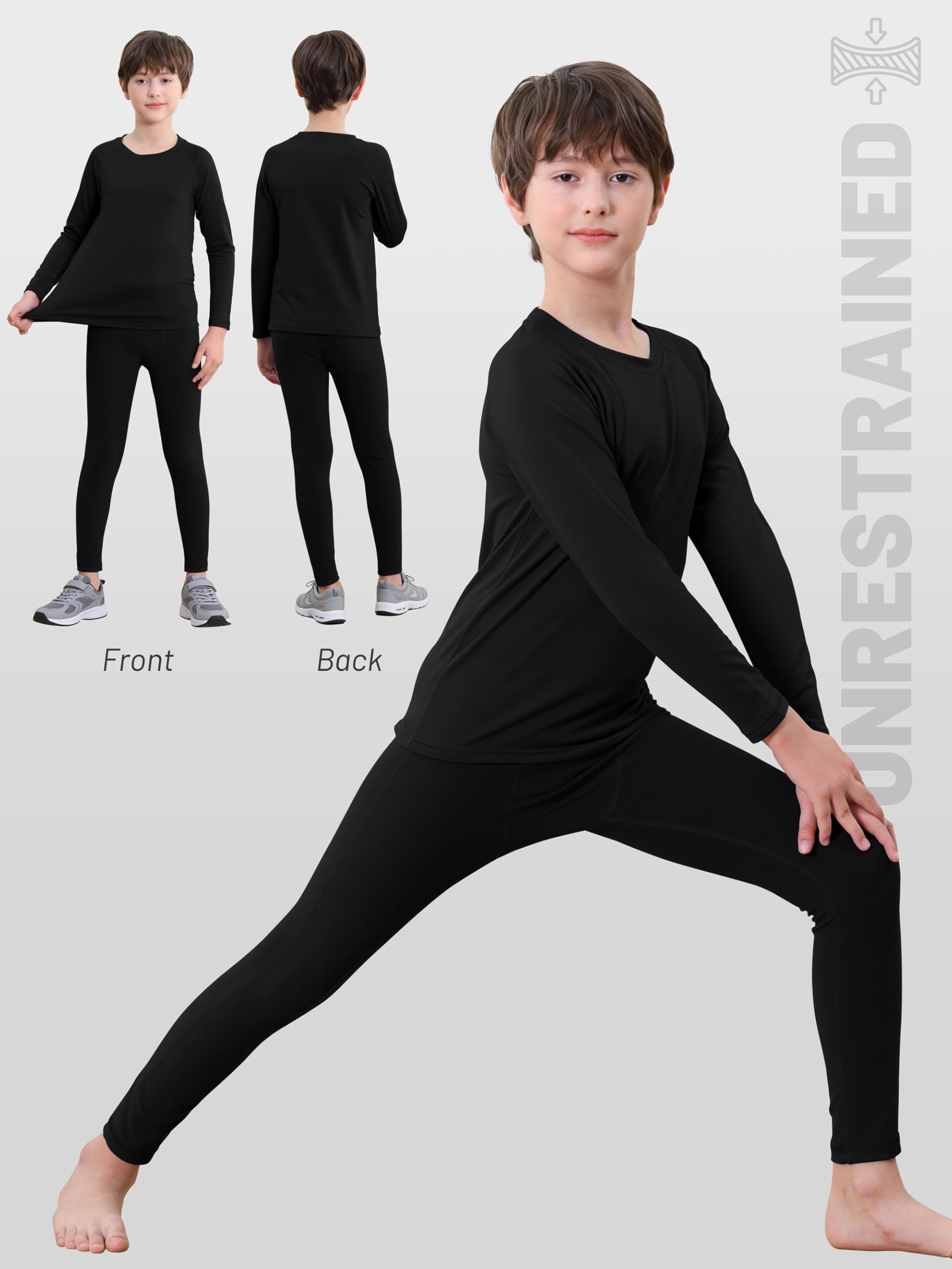 HXP Boys Compression Thermal Base Layer Set, Athletic Youth Fleece Lined Long Sleeve Sports Tops Leggings for Kids - 4