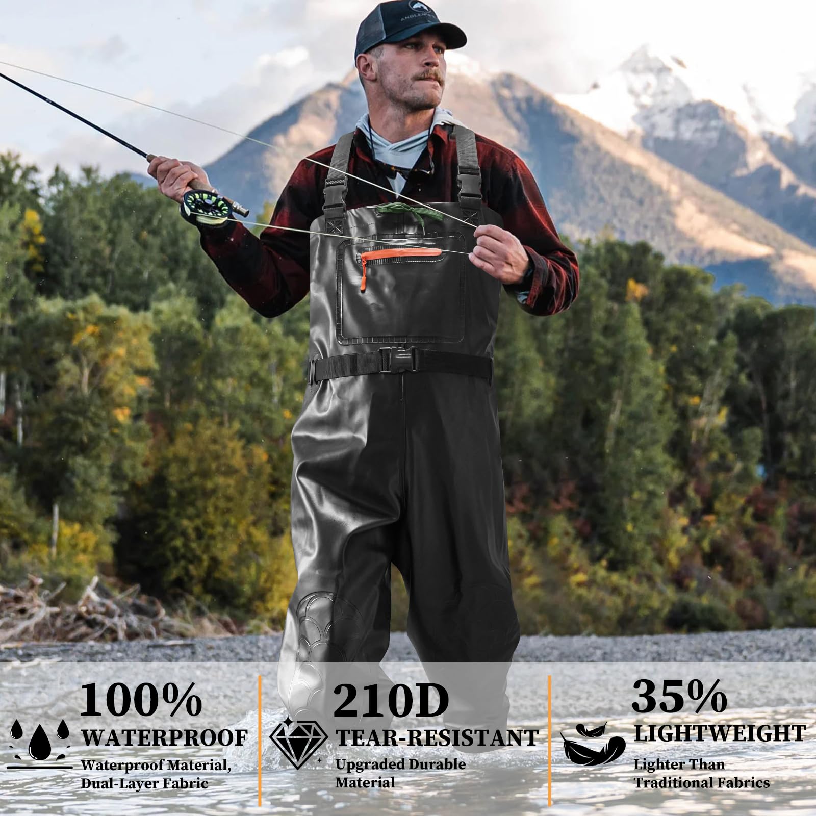 Eiito Vadeadores para Hombre y Mujer, Pantalones de Pesca Impermeables con Botas, Pantalones de vadeo con Correa Ajustable, Transpirables e Impermeables para Obras, Pesca, Granjas