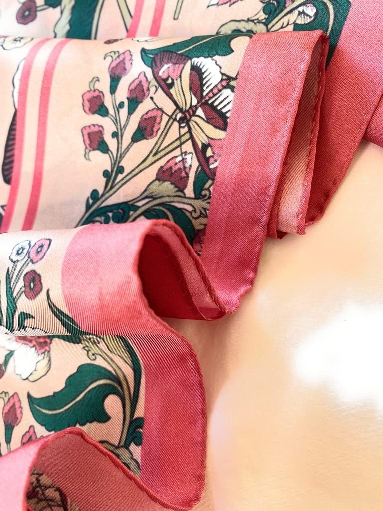 ((Upgraded 100% Twill Silk 12mm, 90 X 90 cm, 35" Square Luxury Scarf w Rolled Hem: Spring Breeze, Winter Derby, Holy Cross, Pink Peony (Pink Peony)