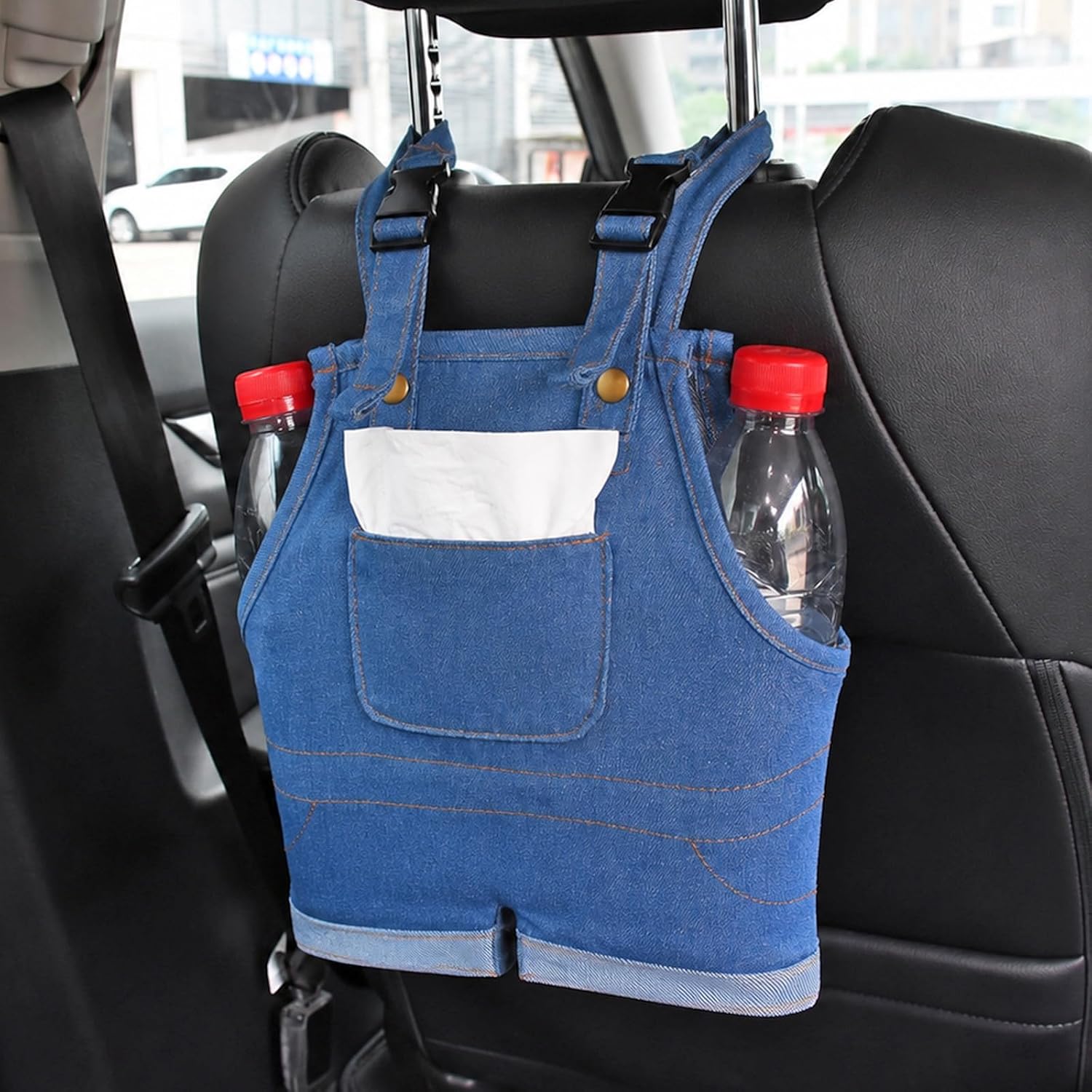 Retro Denim Car Tissue Holder & Cup Holder for Backseat Organizer