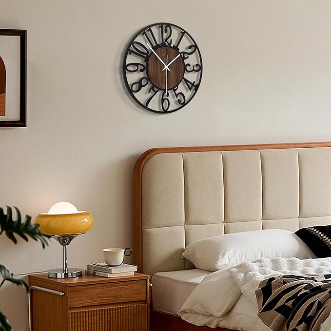 Reloj de Pared Maxstar 12 Pulgadas Redondo Analógico Silencioso Metal Madera miniatura 6