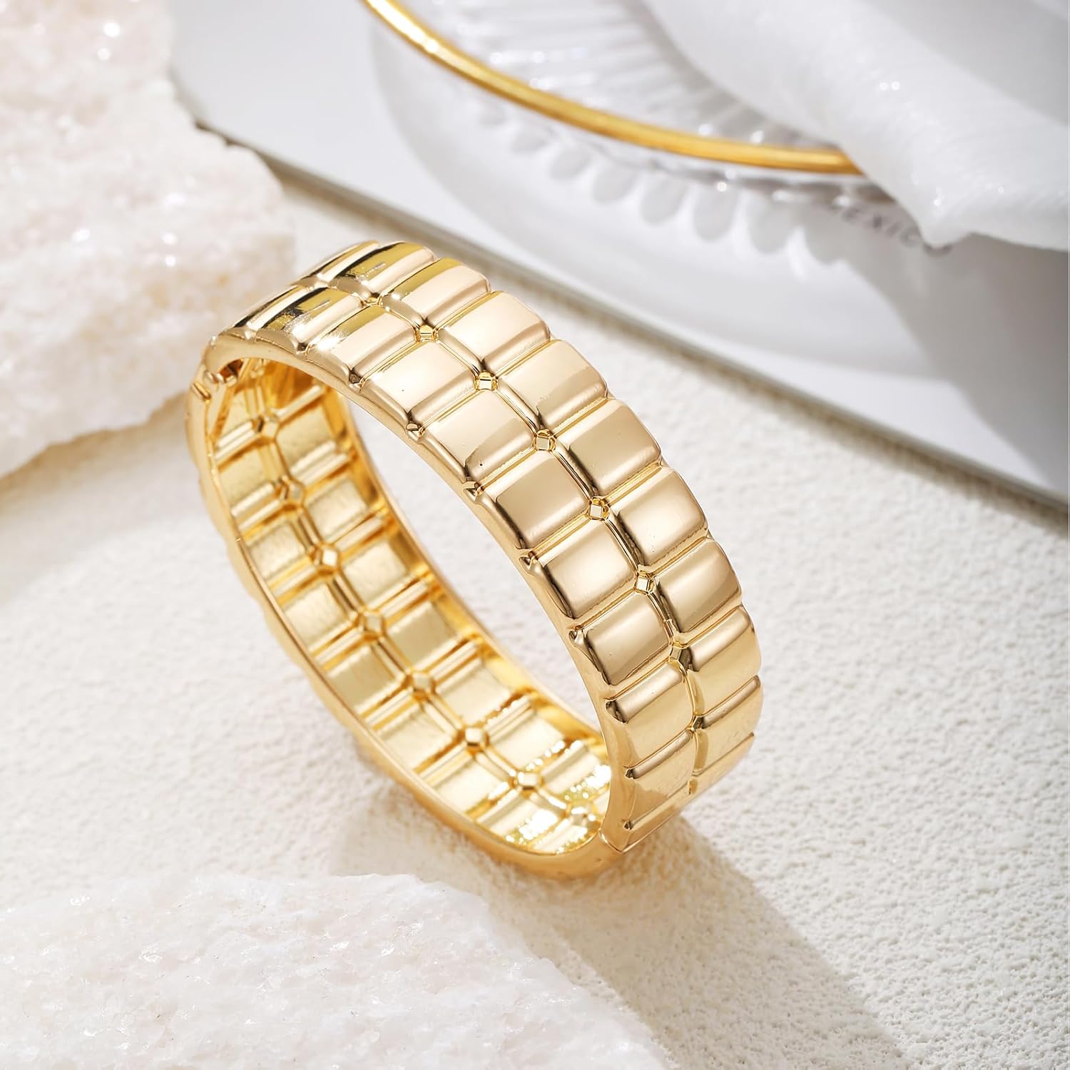 Gold Chunky Bangle Bracelets for Women Simple Twisted Textured Cuff Bangle Wide Square Bangle Bracelet Minimalist Bracelet - Image 5